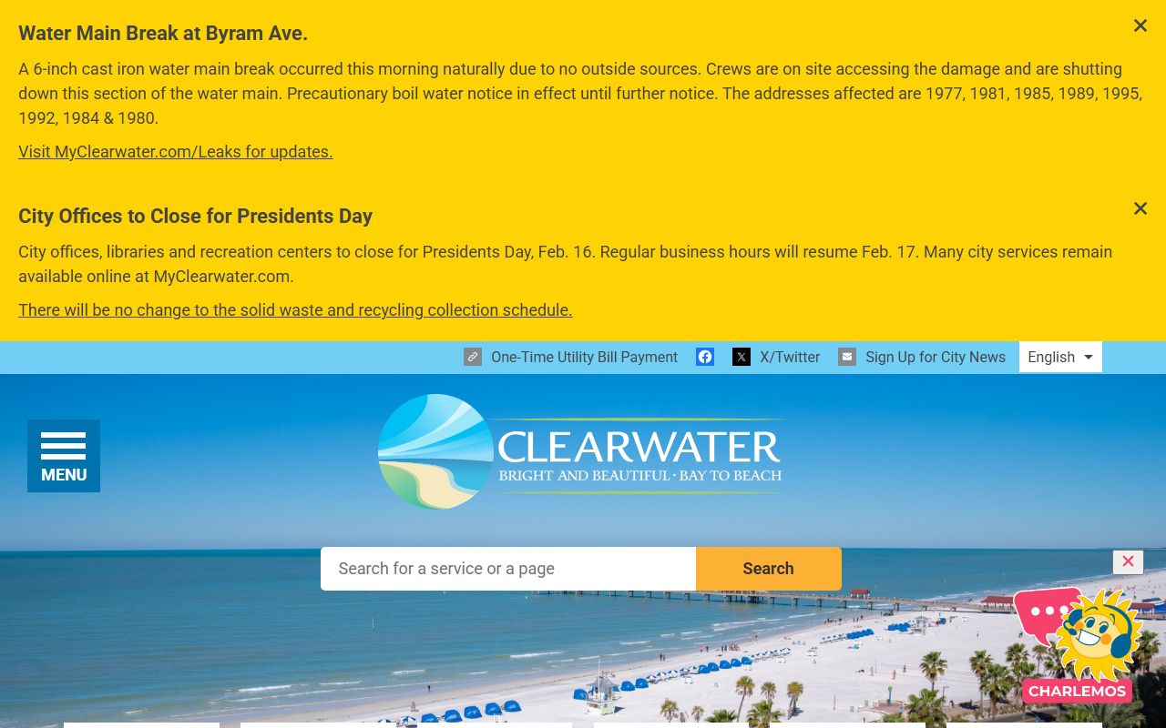 Clearwater official city website homepage for people search