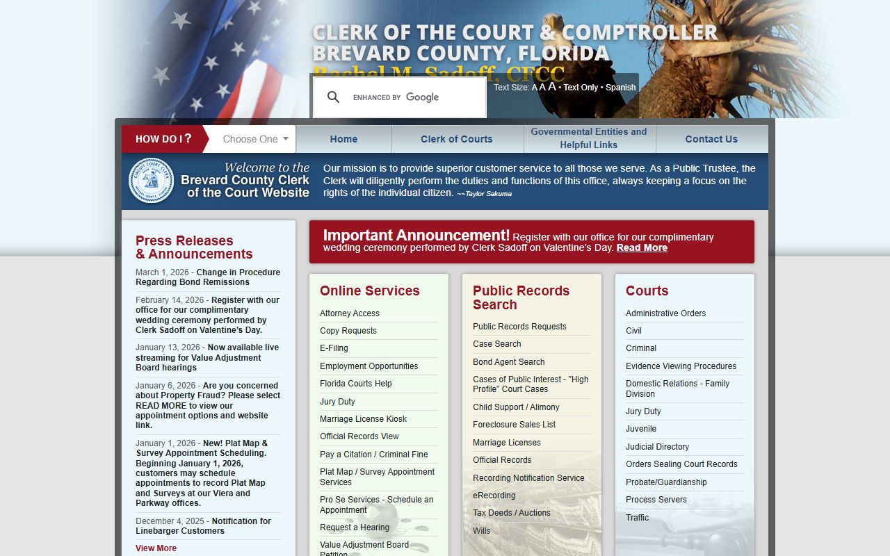 Brevard County Clerk of Courts online search portal for Melbourne records
