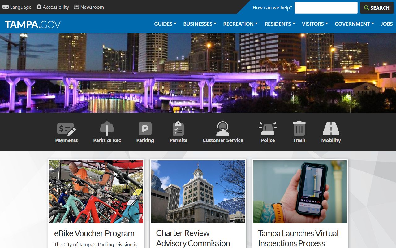 Tampa city government official website for people search and public records access