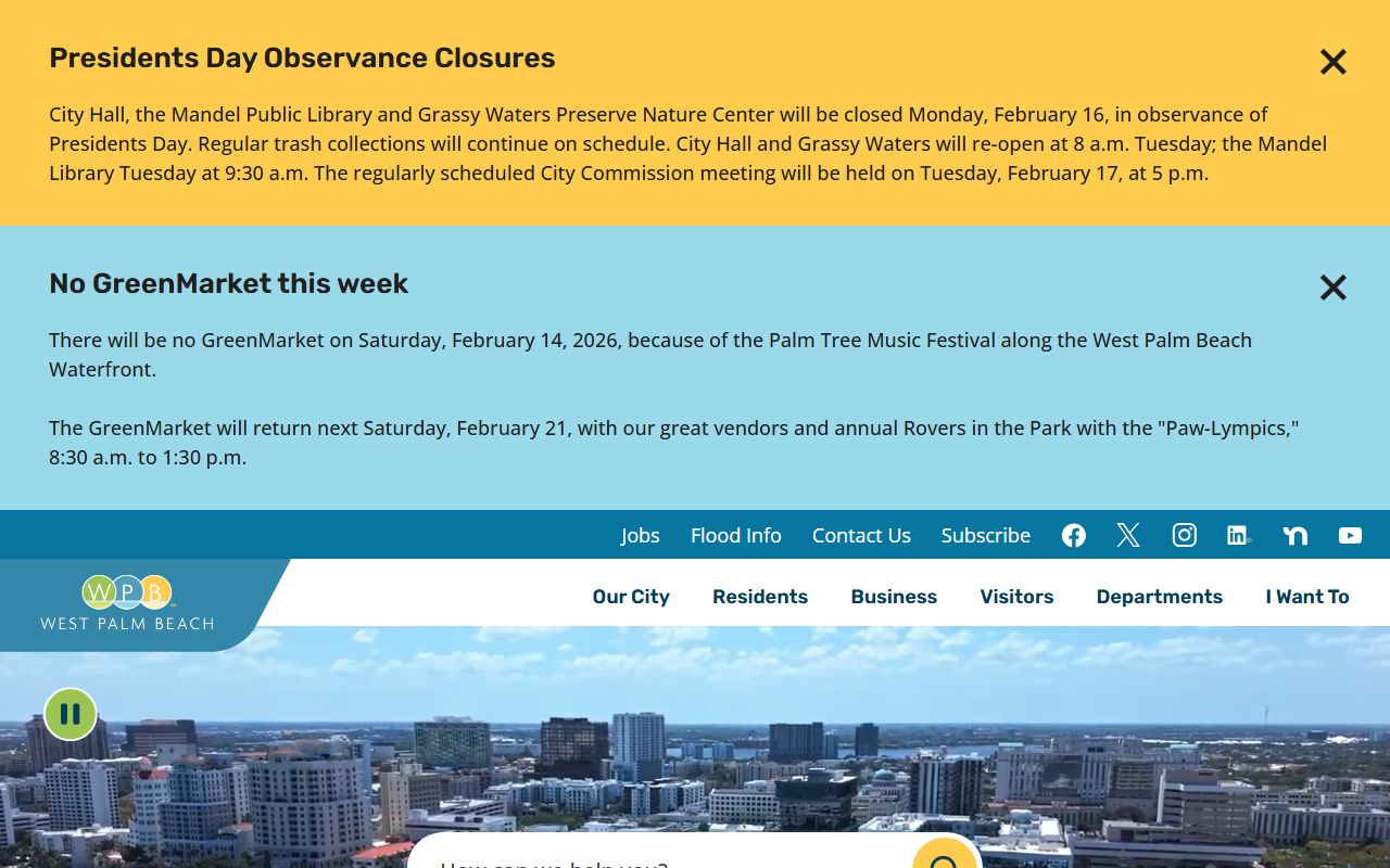 West Palm Beach city government official website for people search and public records