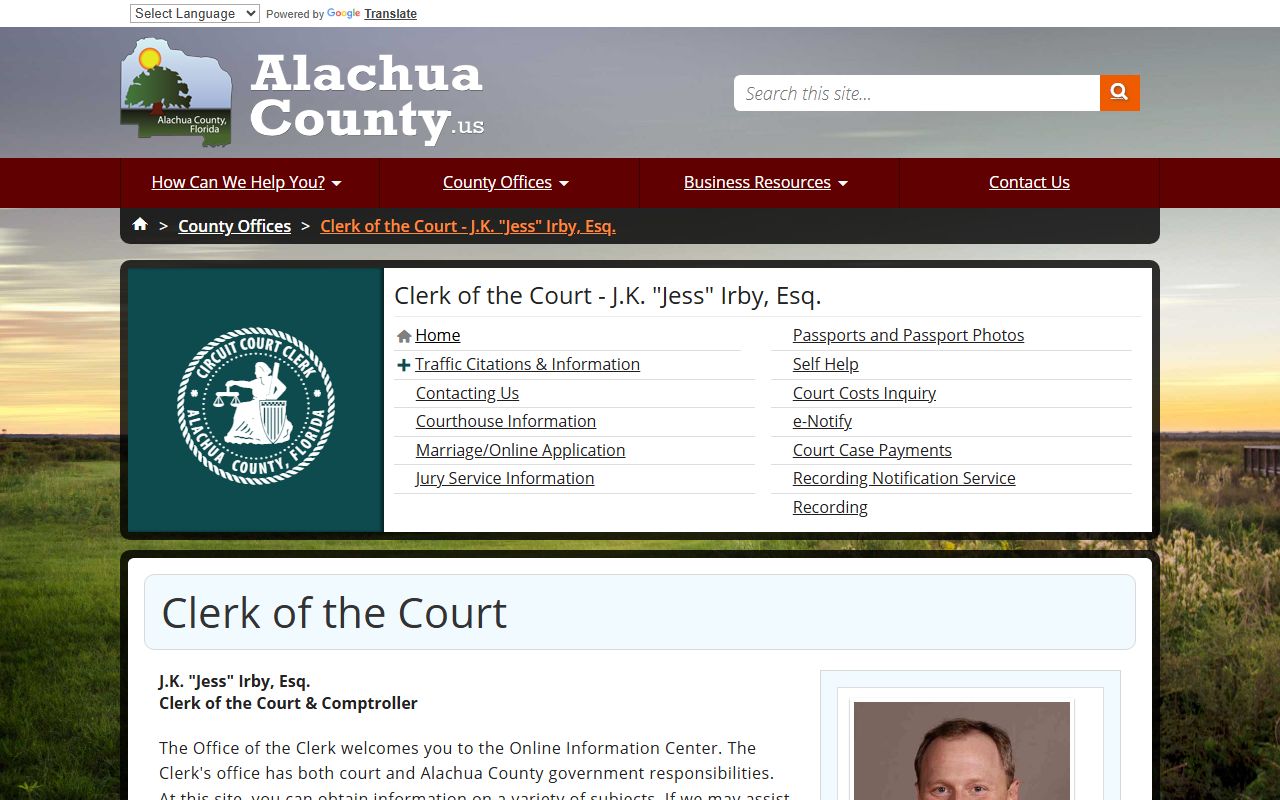 Alachua County Clerk of Court website for people search records