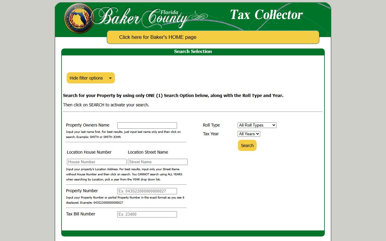 Baker County Tax Collector website for people search records