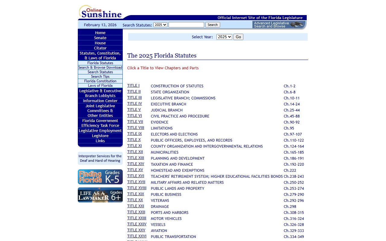 Florida Statutes website for people search public records laws